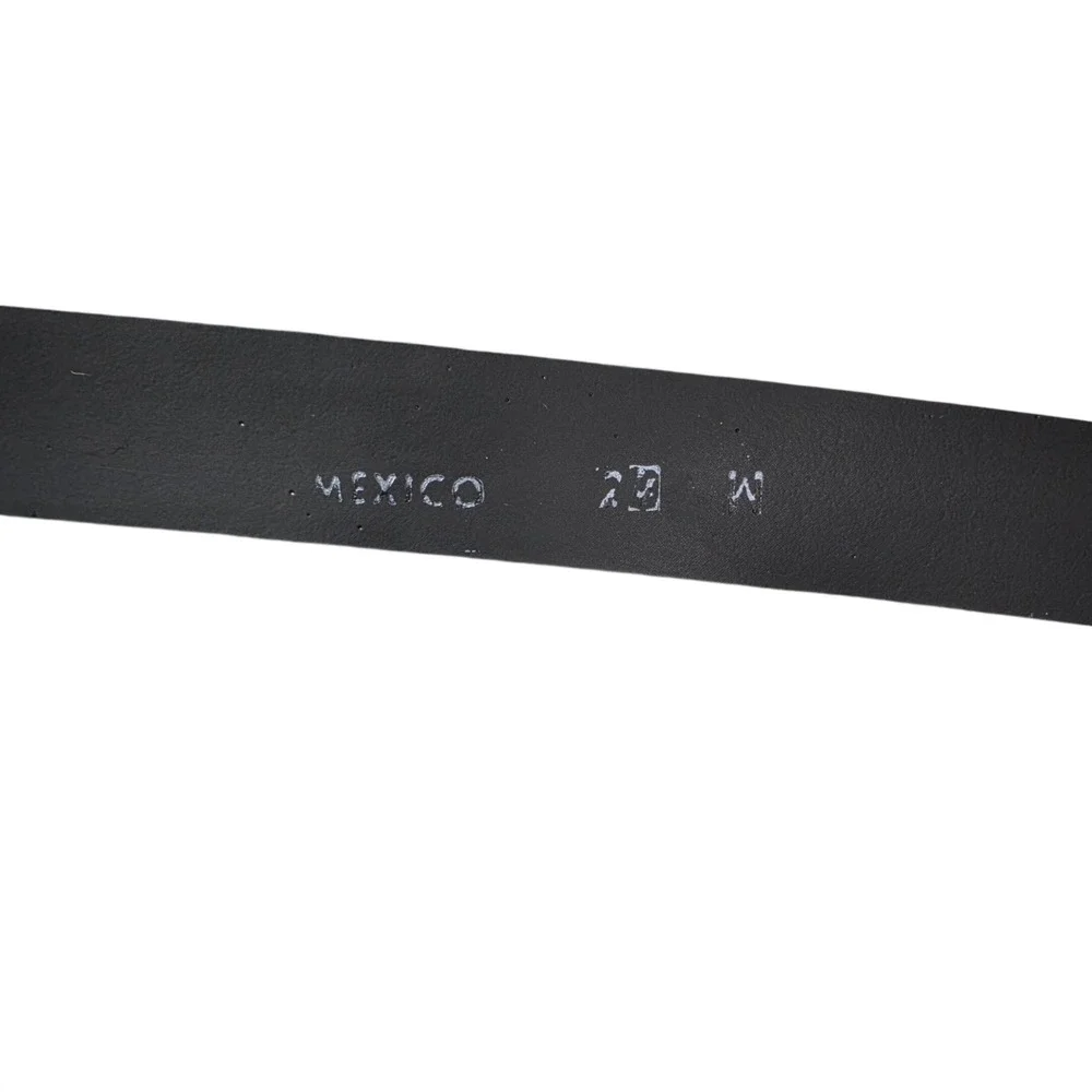 Belt 28W Womens Black Excellent Leather Silver Buckle Mexico Made